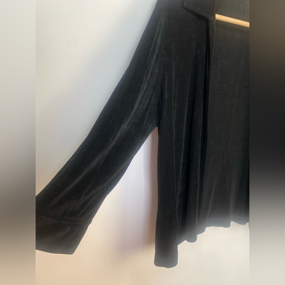 Vtg Mark Singer Softwear 90s Black Jersey Cardigan Knit Open Front Medium Petite - Picture 2 of 12